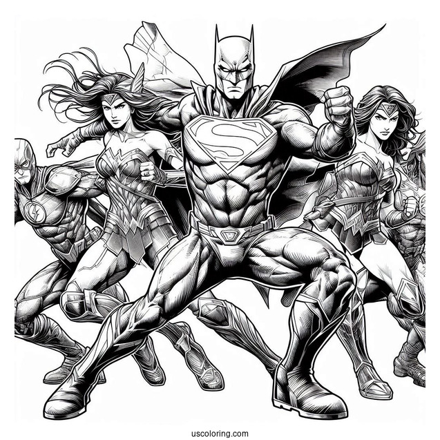 Justice League Coloring Page In Fighting Mode