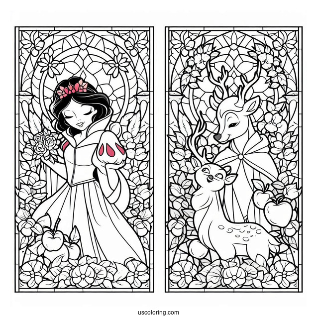 Snow White Coloring Pages With Deer Stained Glass