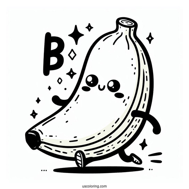 Cartoon B Is For Banana Coloring Page For Kids