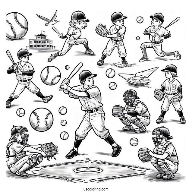 Baseball Players On The Pitch To Color