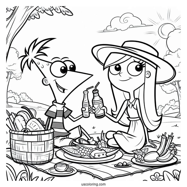 Phineas And Ferb Coloring Page And Candace On A Picnic For Kids