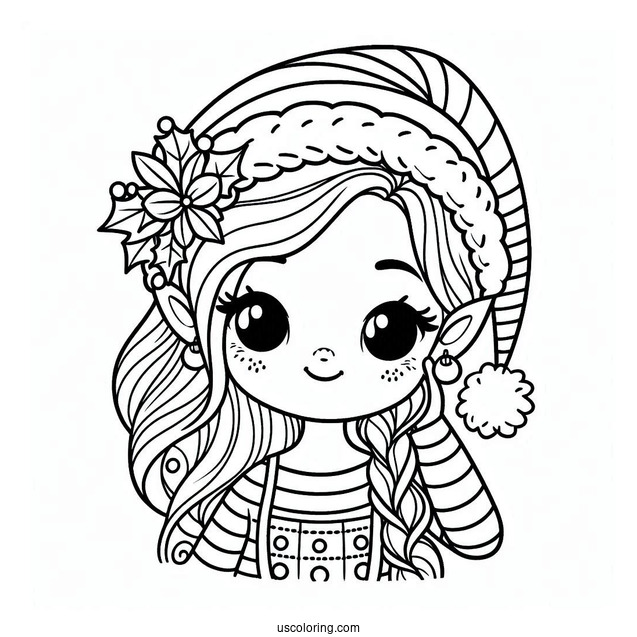 Girl Christmas Elf Coloring Page For Kids