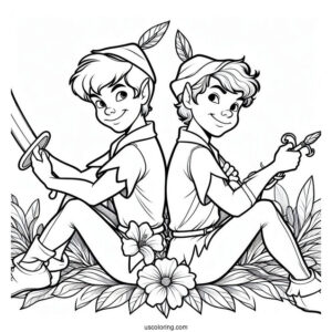Peter Pan And Captain Hook Back-To-Back Coloring Page