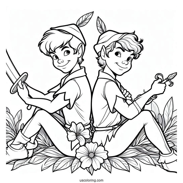 Peter Pan And Captain Hook Back-To-Back Coloring Page