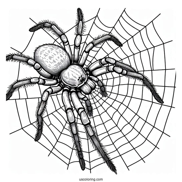 Huntsman Spider On Web Coloring Page