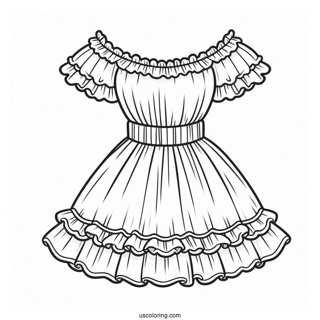 Off Shoulder Dress Coloring Page With Ruffles