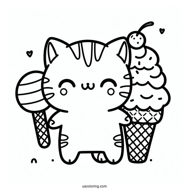 Kawaii Coloring Sheet Of Ice Cream Cat