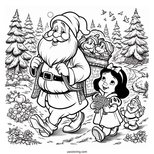 Snow White Coloring Pages Of Doc Dwarf Strolling In The Forest For Kids