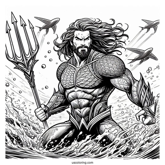 Aquaman Coloring Page Leading The Justice League