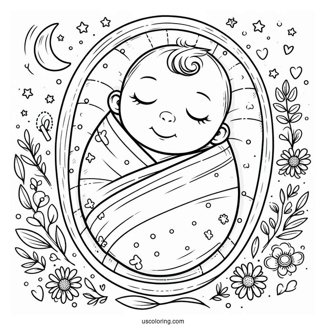 Baby Coloring Page Swaddled In Blanket