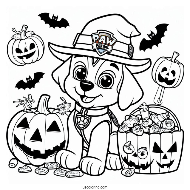 Paw Patrol Halloween Theme Coloring Page