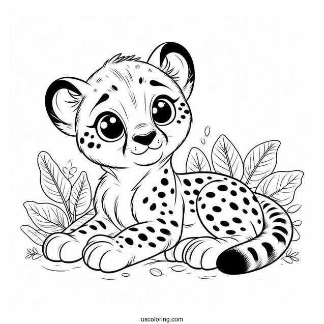 Cute Realistic Baby Cheetah Coloring Page For Preschoolers