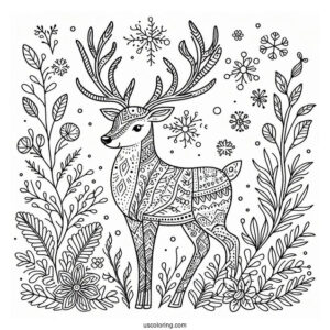 Aesthetic Reindeer Coloring Page For Adults