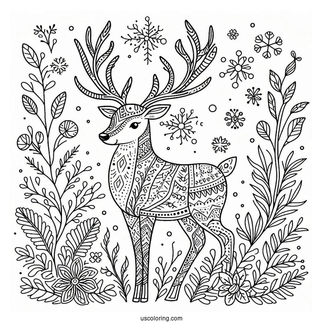 Aesthetic Reindeer Coloring Page For Adults
