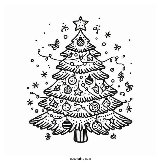 Simple Outline Of a Christmas Tree With Decorations