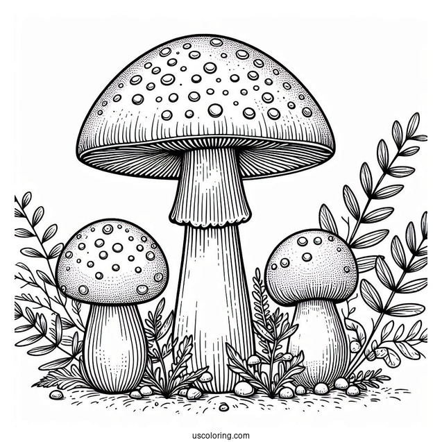 Tall Amanita Muscaria Mushroom Coloring Page