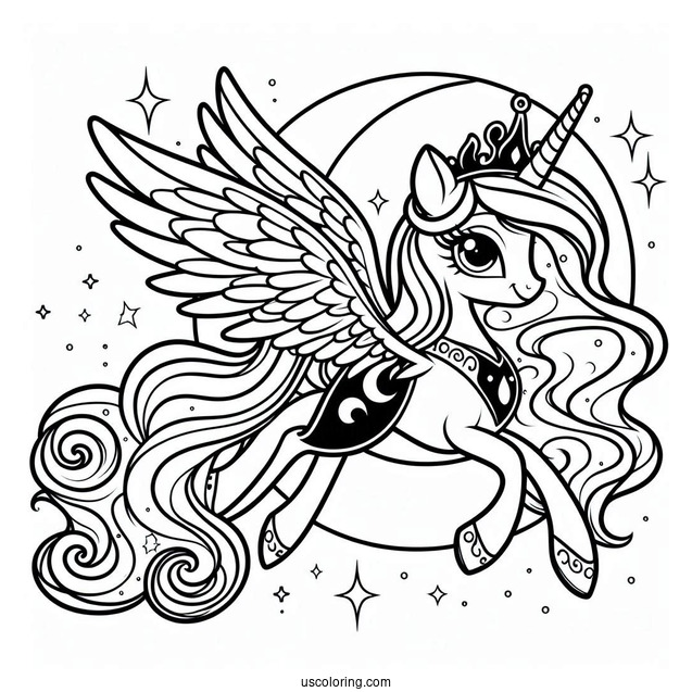 Princess Luna Coloring Page Flying At Night For Kids