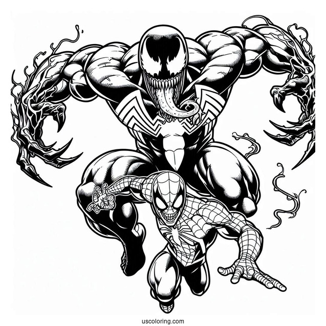 Venom And Carnage Coloring Page Chasing Spider Man