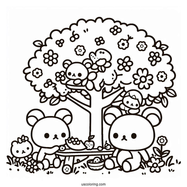 Rilakkuma Coloring Page Of Korilakkuma And Chairoikoguma On A Tree