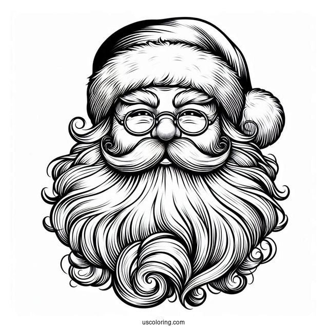 Santa Face With Big Beard And Hat To Color