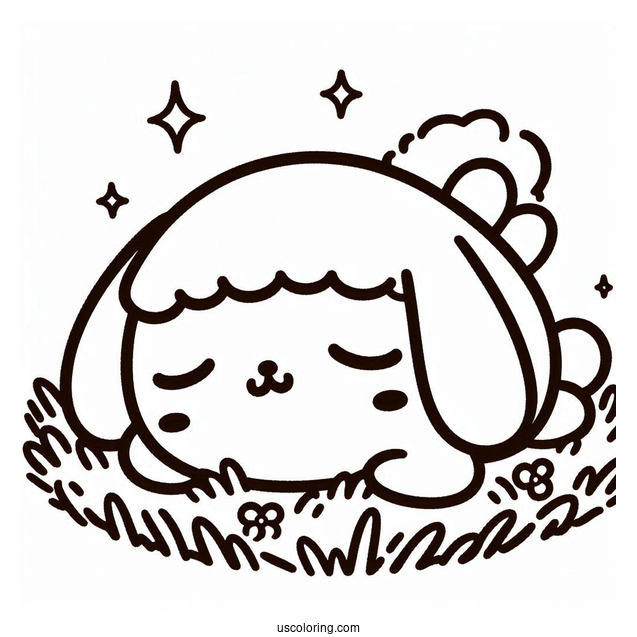 Pompompurin Sleeping On Grass Coloring Page