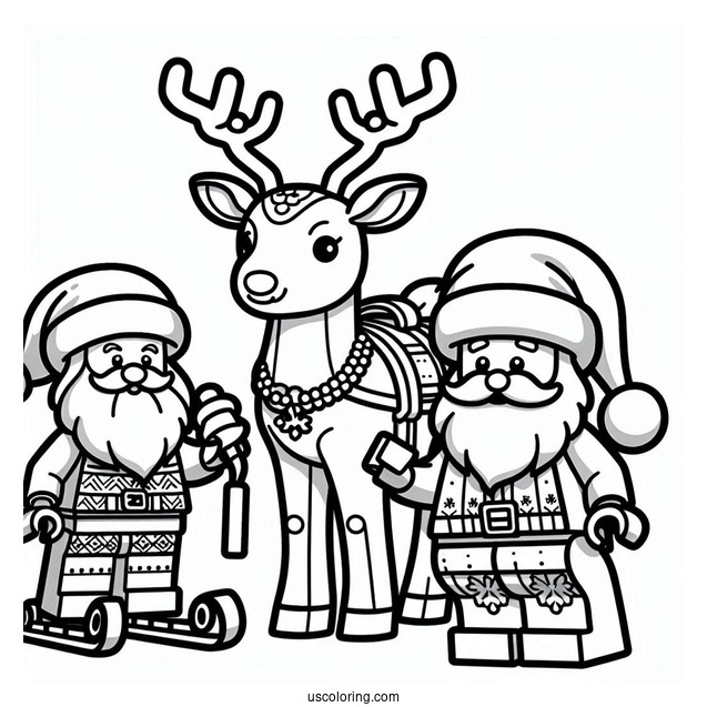 Lego Santa And Reindeer To Color