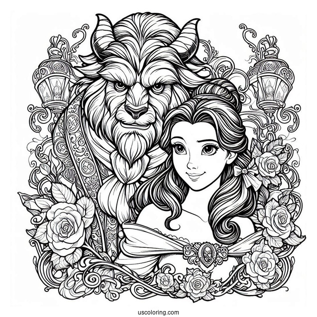 The Beast And Princess Belle To Color