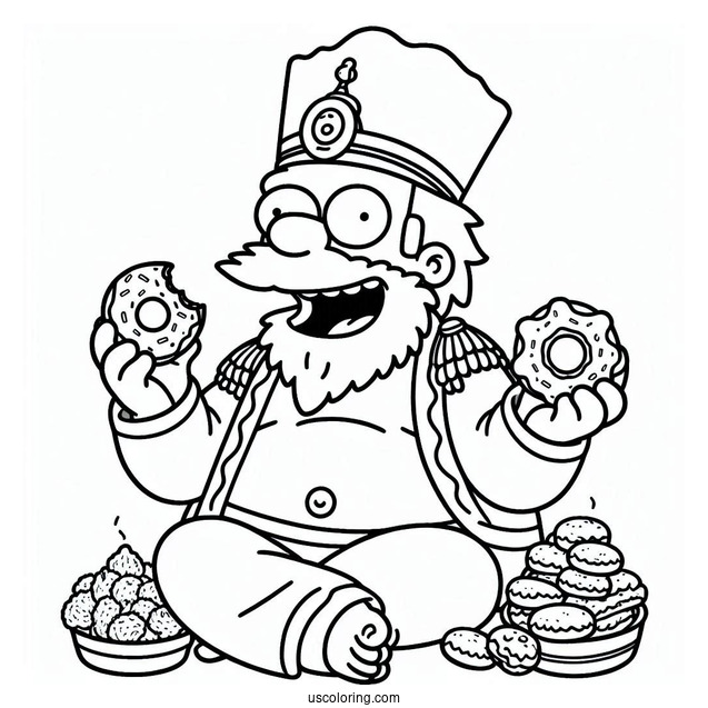 Simpsons Coloring Pages Of Chief Wiggum Eating A Donut