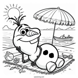 Olaf Laying On The Beach During Summer To Color