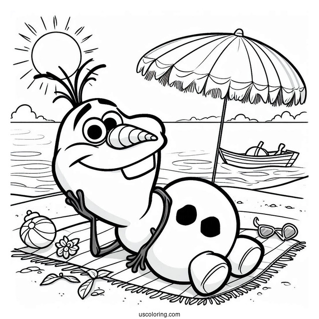 Olaf Laying On The Beach During Summer To Color