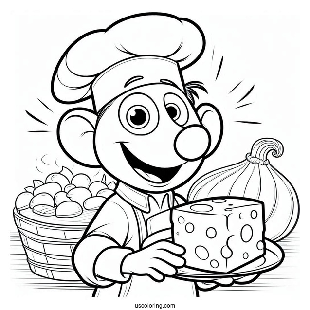 Ratatouille Coloring Page Of Happy Emile Holding A Chunk Of Cheese