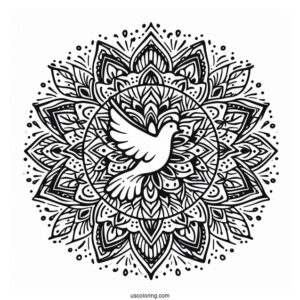 Peace Coloring Page Of Mandala With Dove At The Top