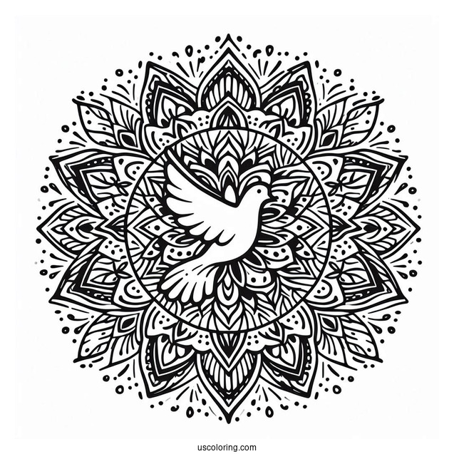 Peace Coloring Page Of Mandala With Dove At The Top