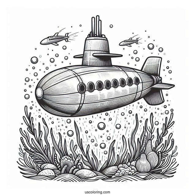 Top Of A Submarine Coloring Page Breaking The Surface Of The Water