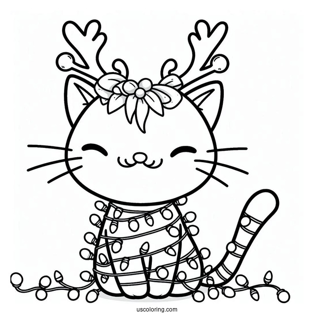 Pete The Cat Wrapped In Christmas Light And Antlers