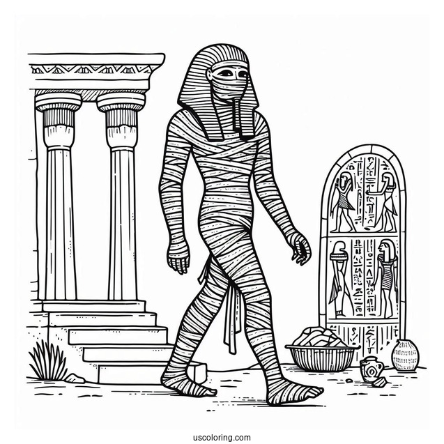 Egyptian Mummy Coloring Page Walking Out Of Tomb