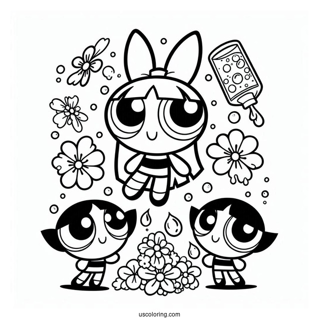 Bubbles, Blossom, And Buttercup With Professor Utonium