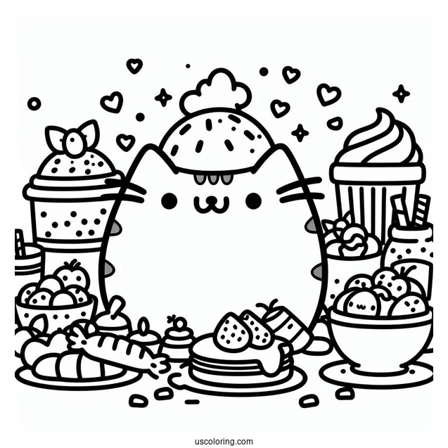 Pusheen With Lots Of Food Coloring Page