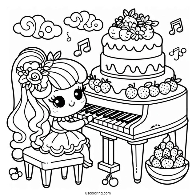 My Sweet Piano Giving My Melody Coloring Page Cake