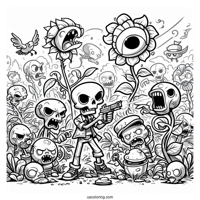 Full Page Of Zombies Battling The Plants