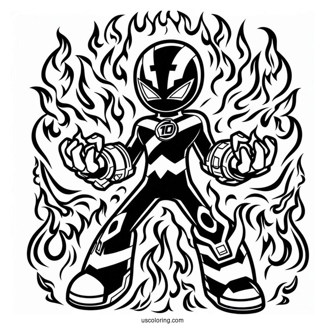 Ben 10 Coloring Page Of XLR8 Surrounded By Flames