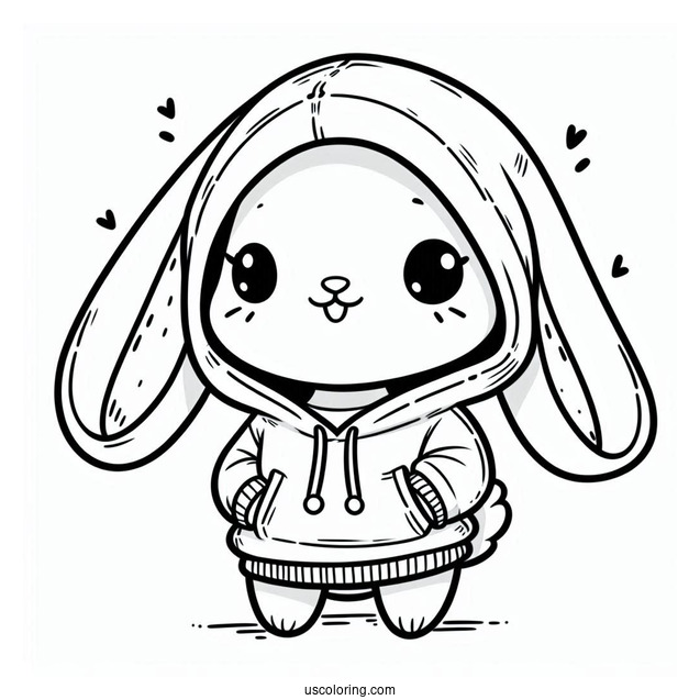 Easy Rabbit Coloring Page Wearing A Hoodie For Kids