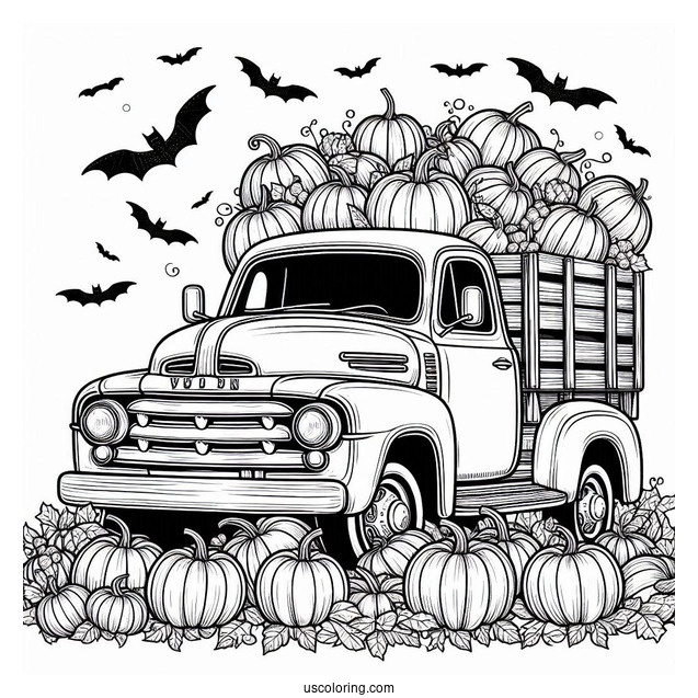 Vintage Truck Full Of Pumpkins Coloring Page