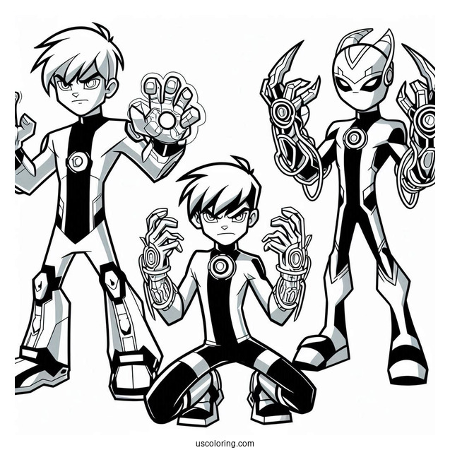 Ben 10 Coloring Page Of Ben Tennyson With Original Alien Transformations