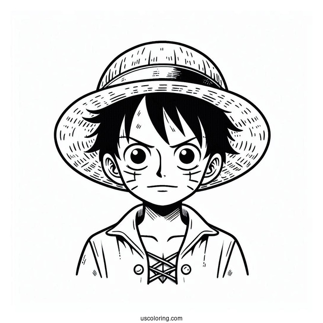Luffy Coloring Page Wearing Two Hats Over His Signature Straw Hat