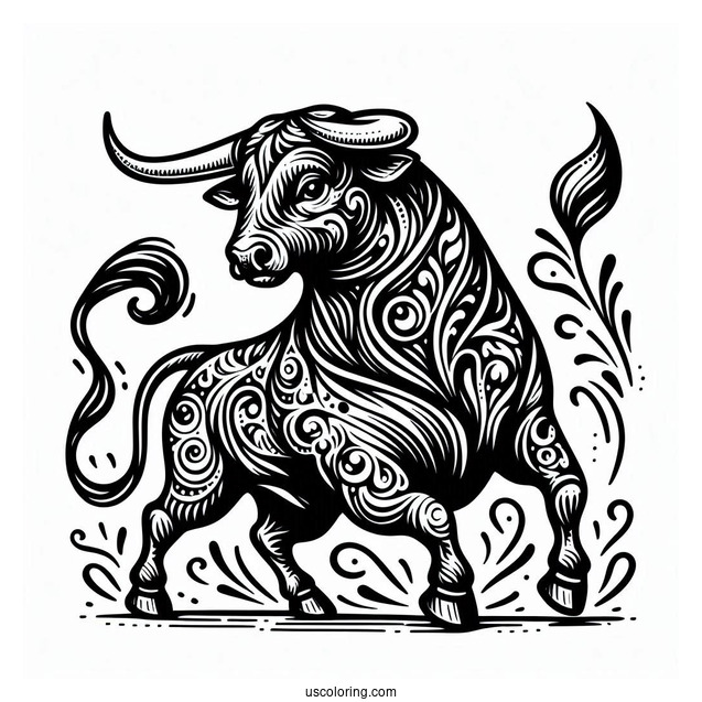 Spanish Bull Fighting Toro Coloring Page