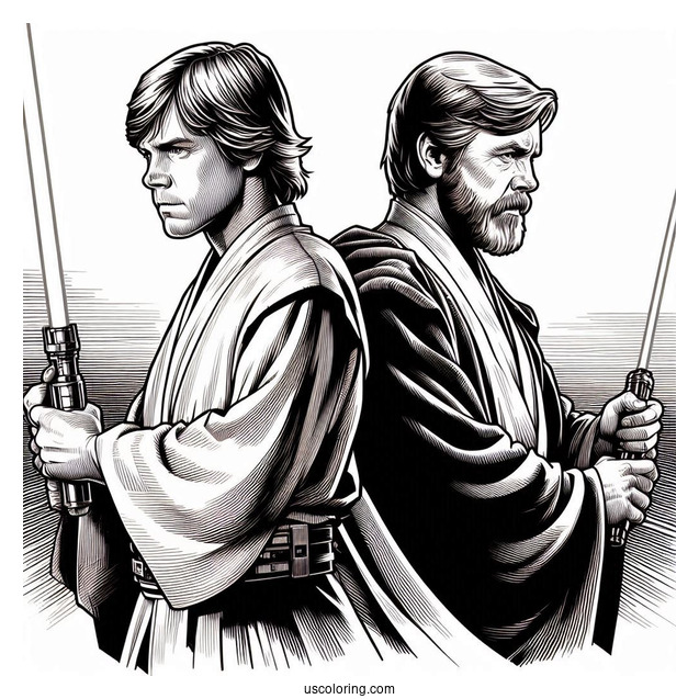 Luke Skywalker And Obi-Wan Kenobi Back-To-Back