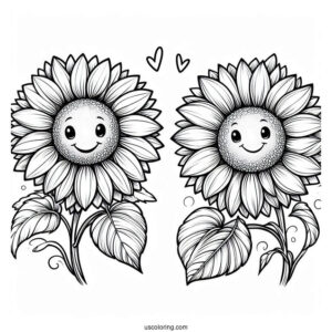 Two Smiling Sunflowers To Color In
