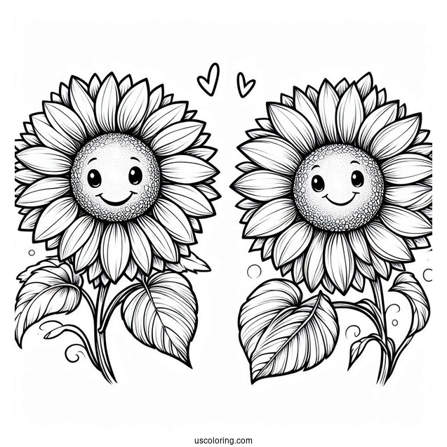 Two Smiling Sunflowers To Color In