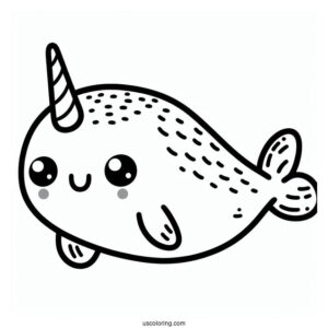 Easy Cartoon Narwhal Coloring Page For Preschoolers